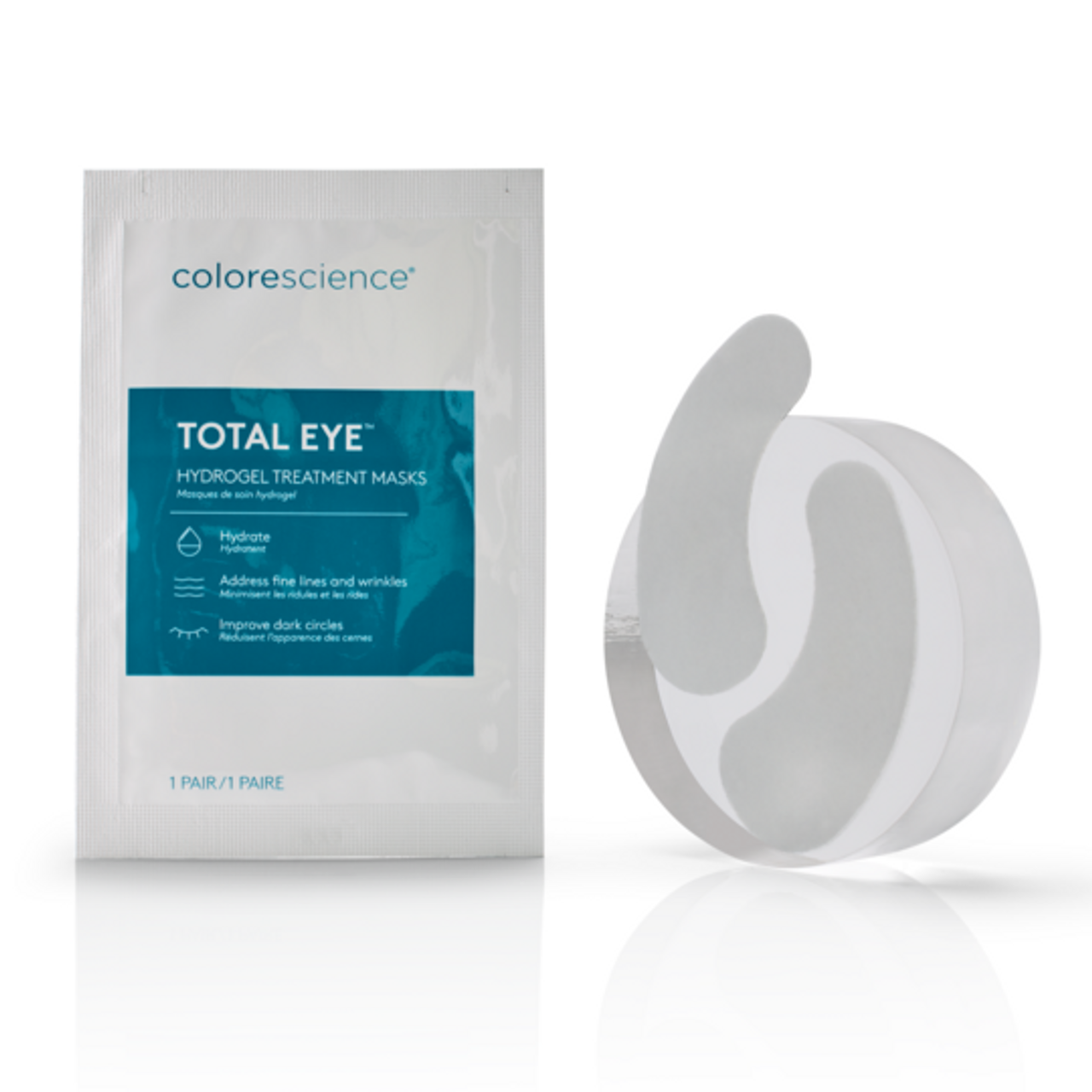 White packet and product image of one pair of total eye hydrogel treatment masks