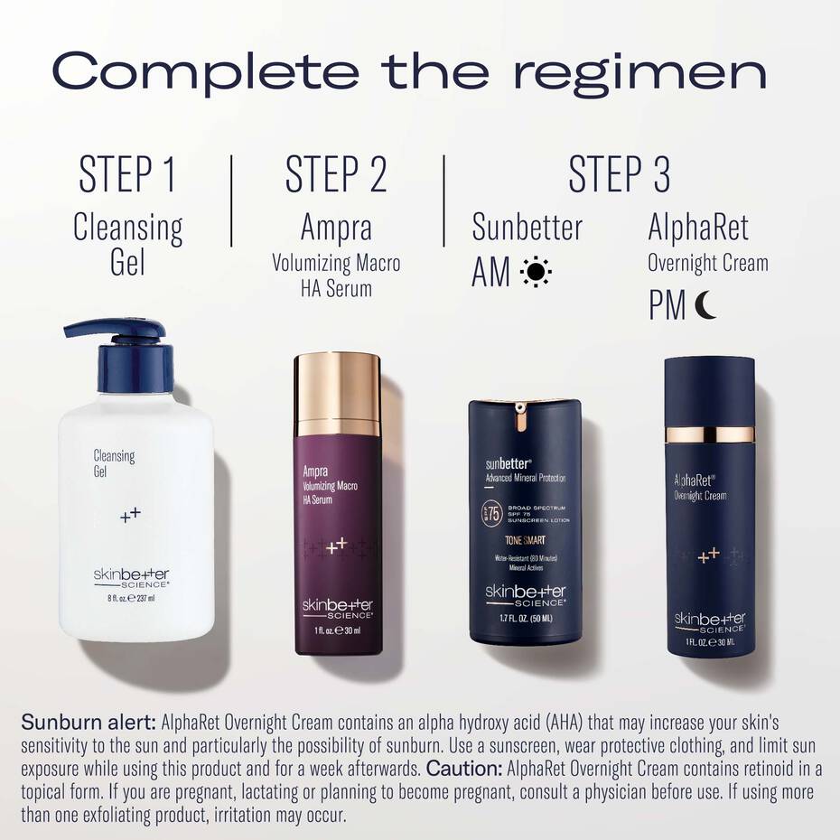 Skincare product lineup with step-by-step instructions on a white background