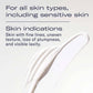 Text on a white background about skin types and indications for a skincare product.