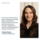 Woman with long brown hair smiling, with text about clients wanting to age naturally without injectables.