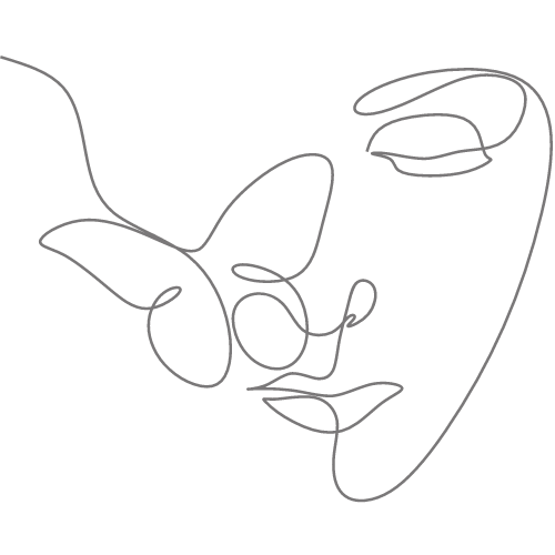 Thin outline of woman looking down with text that reads signature treatments