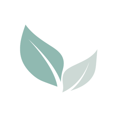 Minimalist graphic with two leaves seafoam green and grey
