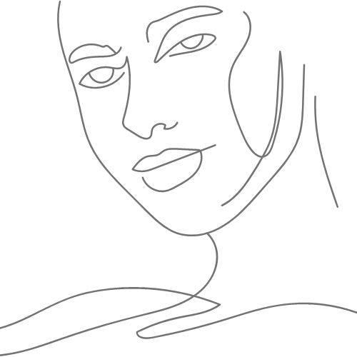 Thin outline of face and shoulders with text that reads hydrating treatments