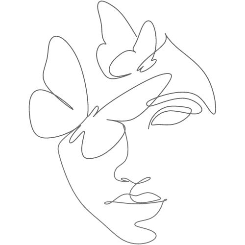 Thin outline of face and butterfly and text that reads chemical peels