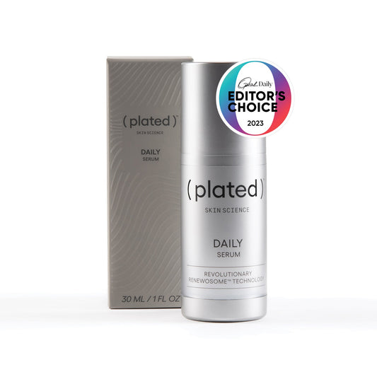 plated daily serum silver skincare bottle with box